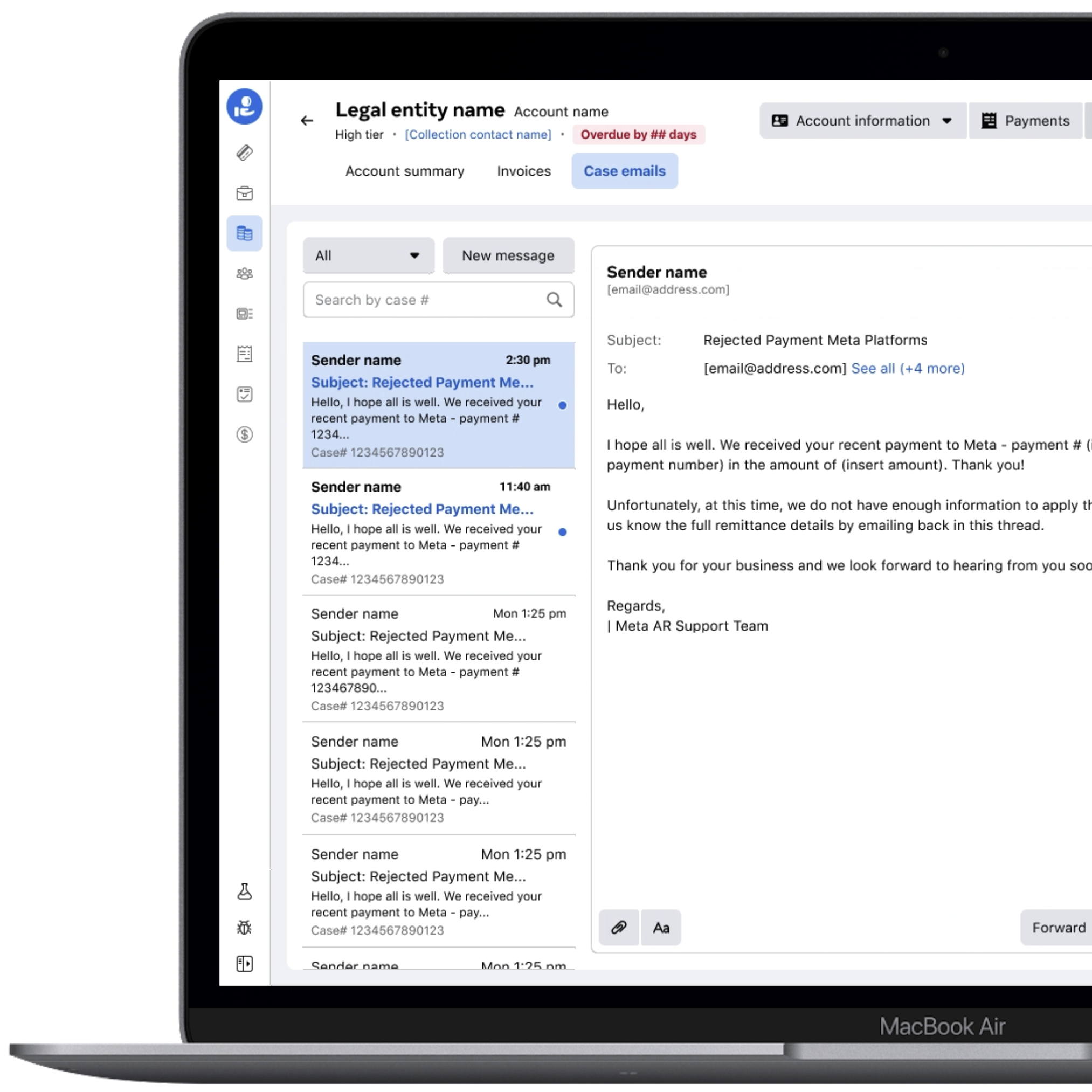 Cases tool shown as a popover