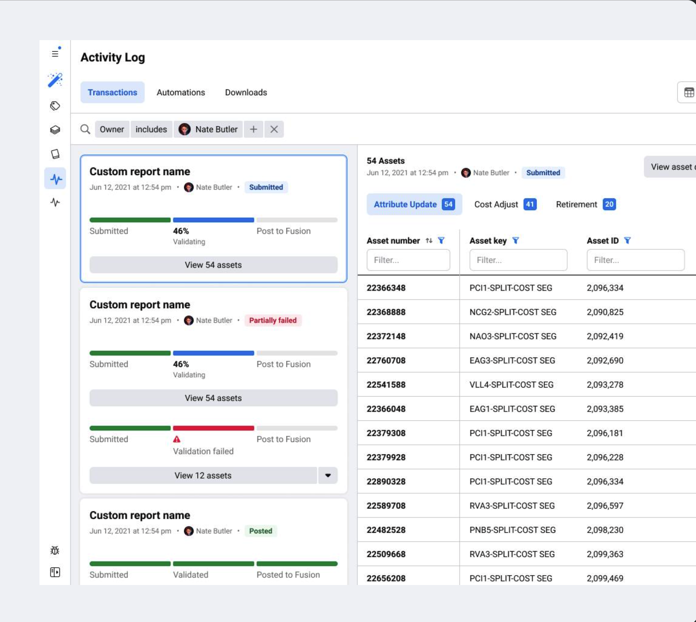 Activity log example